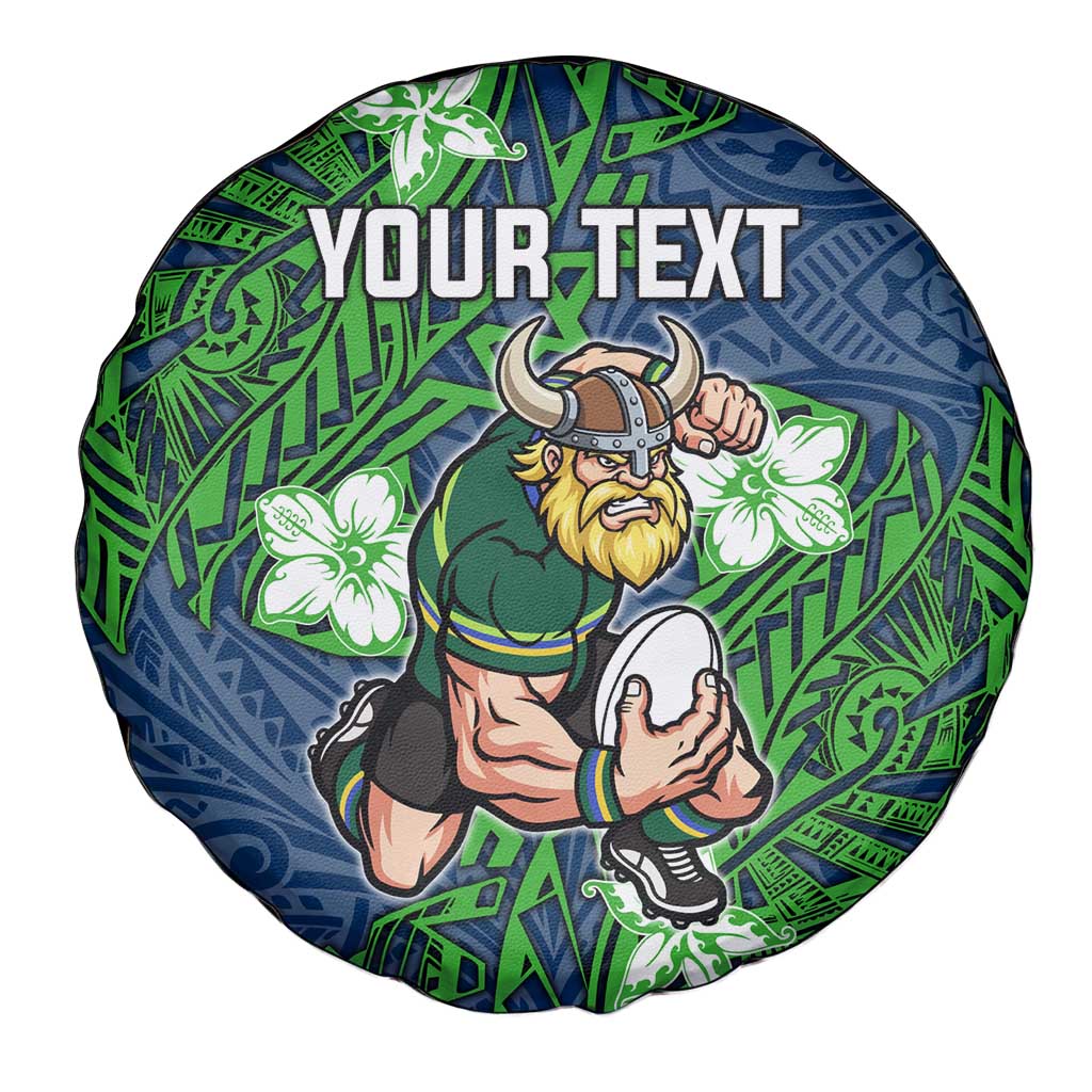 Personalised Canberra Raiders Spare Tire Cover Polynesian Tribal Pattern With Rugby Viking Mascot Art