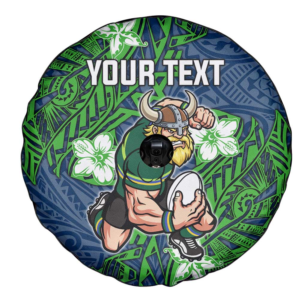 Personalised Canberra Raiders Spare Tire Cover Polynesian Tribal Pattern With Rugby Viking Mascot Art