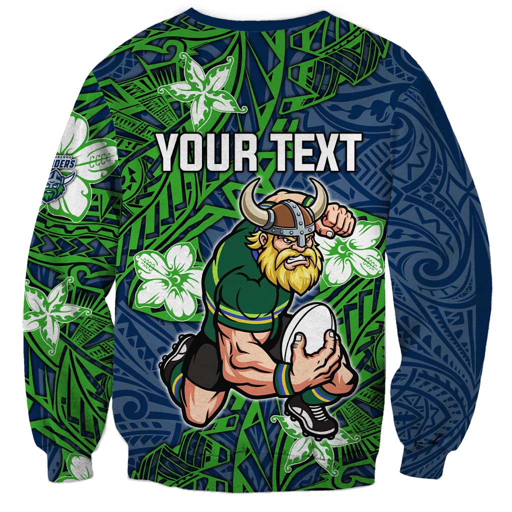 Personalised Canberra Raiders Sweatshirt Polynesian Tribal Pattern With Rugby Viking Mascot Art