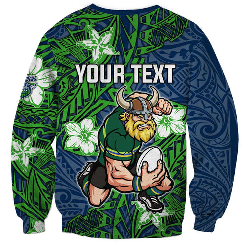 Personalised Canberra Raiders Sweatshirt Polynesian Tribal Pattern With Rugby Viking Mascot Art
