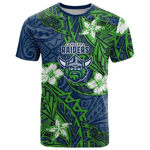 Personalised Canberra Raiders T Shirt Polynesian Tribal Pattern With Rugby Viking Mascot Art