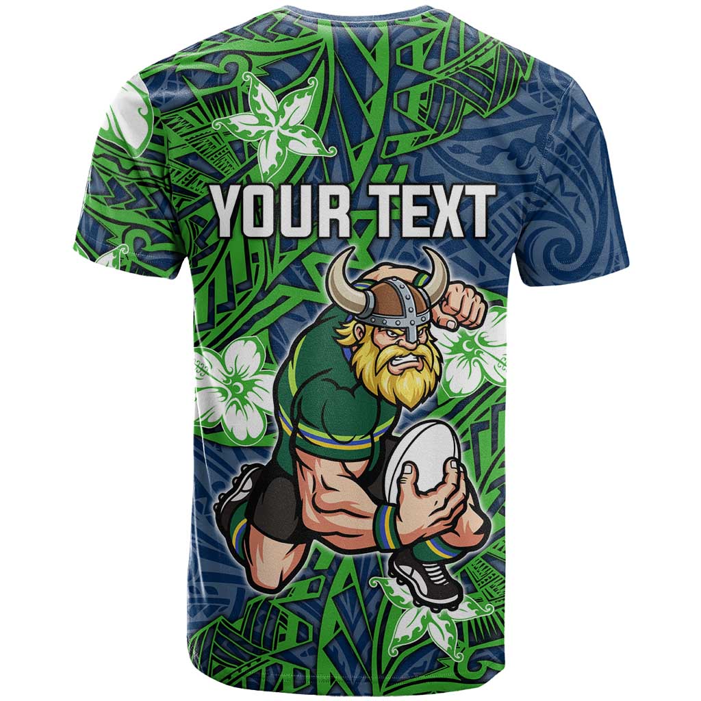 Personalised Canberra Raiders T Shirt Polynesian Tribal Pattern With Rugby Viking Mascot Art