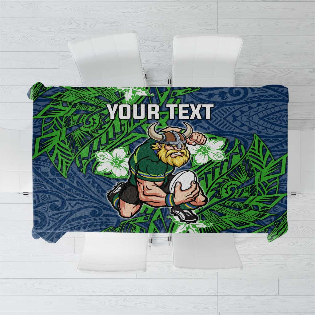 Personalised Canberra Raiders Tablecloth Polynesian Tribal Pattern With Rugby Viking Mascot Art