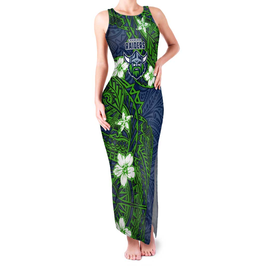 Personalised Canberra Raiders Tank Maxi Dress Polynesian Tribal Pattern With Rugby Viking Mascot Art