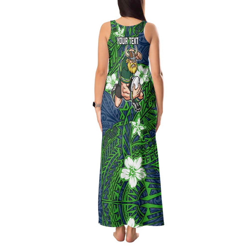 Personalised Canberra Raiders Tank Maxi Dress Polynesian Tribal Pattern With Rugby Viking Mascot Art