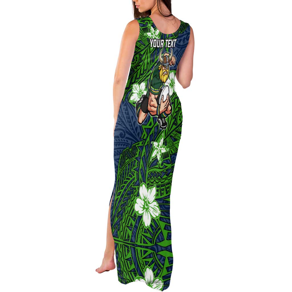 Personalised Canberra Raiders Tank Maxi Dress Polynesian Tribal Pattern With Rugby Viking Mascot Art