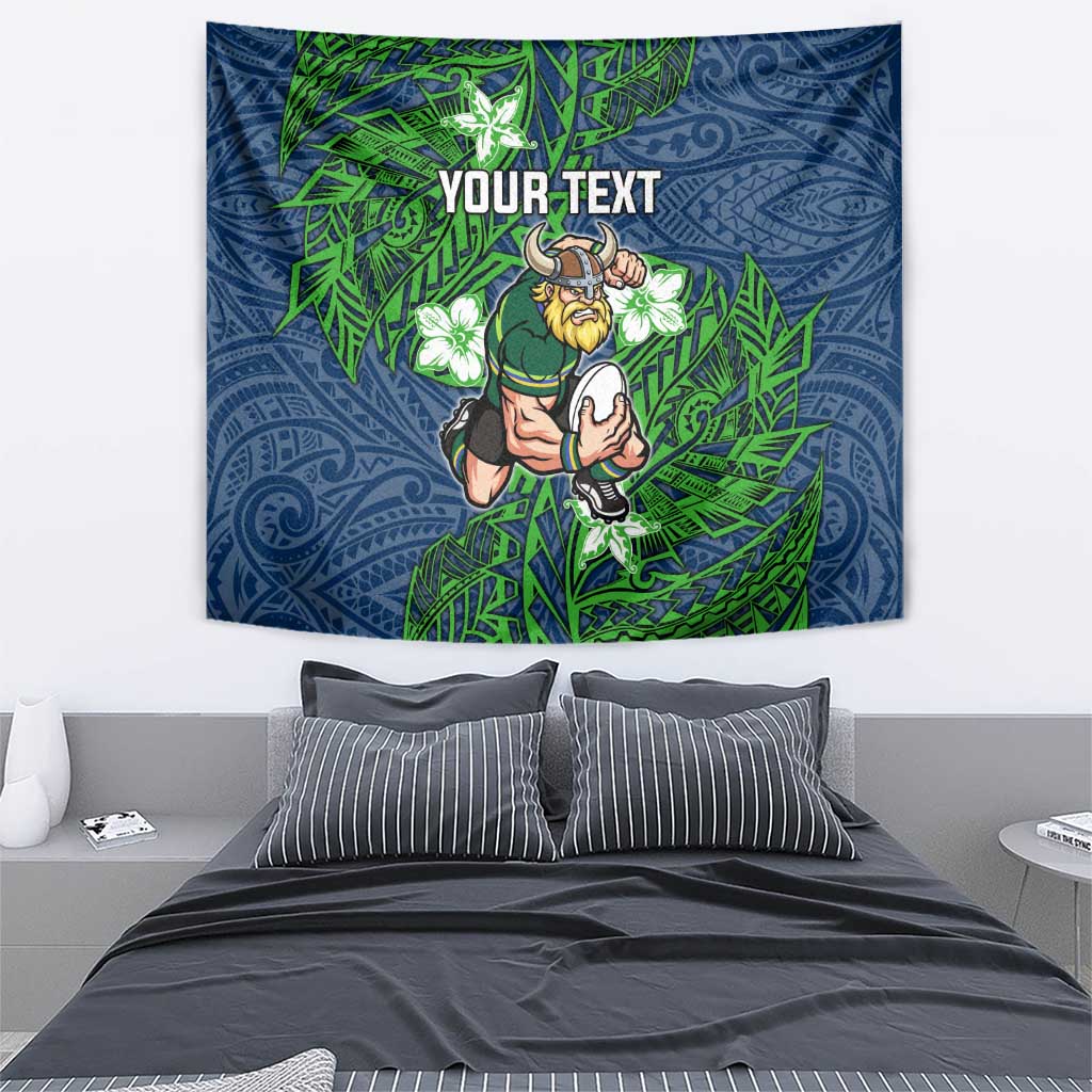 Personalised Canberra Raiders Tapestry Polynesian Tribal Pattern With Rugby Viking Mascot Art