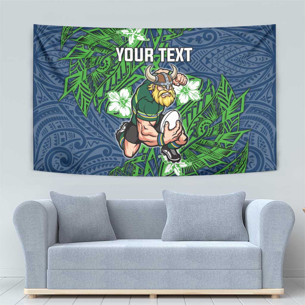 Personalised Canberra Raiders Tapestry Polynesian Tribal Pattern With Rugby Viking Mascot Art