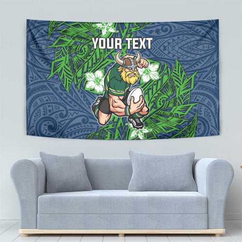 Personalised Canberra Raiders Tapestry Polynesian Tribal Pattern With Rugby Viking Mascot Art