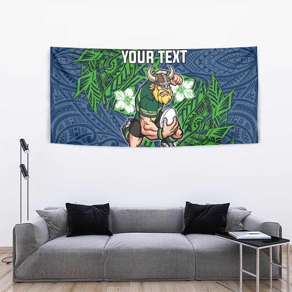 Personalised Canberra Raiders Tapestry Polynesian Tribal Pattern With Rugby Viking Mascot Art