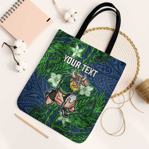 Personalised Canberra Raiders Tote Bag Polynesian Tribal Pattern With Rugby Viking Mascot Art