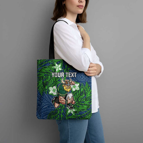 Personalised Canberra Raiders Tote Bag Polynesian Tribal Pattern With Rugby Viking Mascot Art