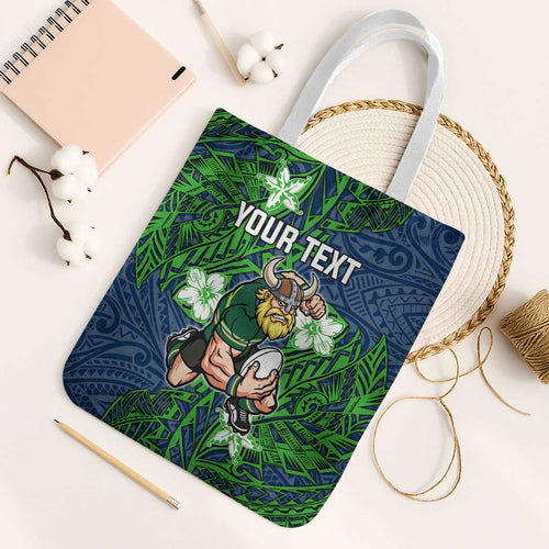 Personalised Canberra Raiders Tote Bag Polynesian Tribal Pattern With Rugby Viking Mascot Art