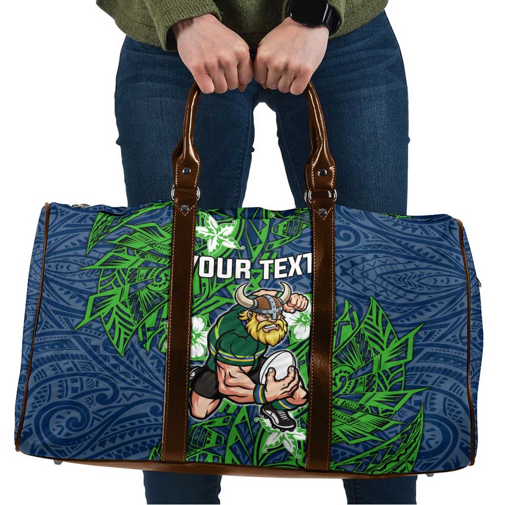 Personalised Canberra Raiders Travel Bag Polynesian Tribal Pattern With Rugby Viking Mascot Art
