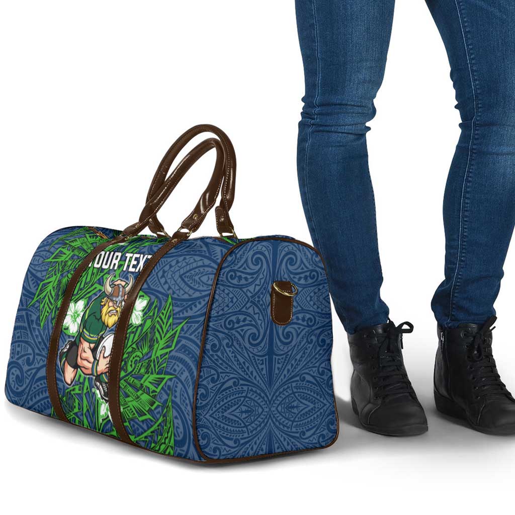 Personalised Canberra Raiders Travel Bag Polynesian Tribal Pattern With Rugby Viking Mascot Art