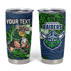 Personalised Canberra Raiders Tumbler Cup Polynesian Tribal Pattern With Rugby Viking Mascot Art