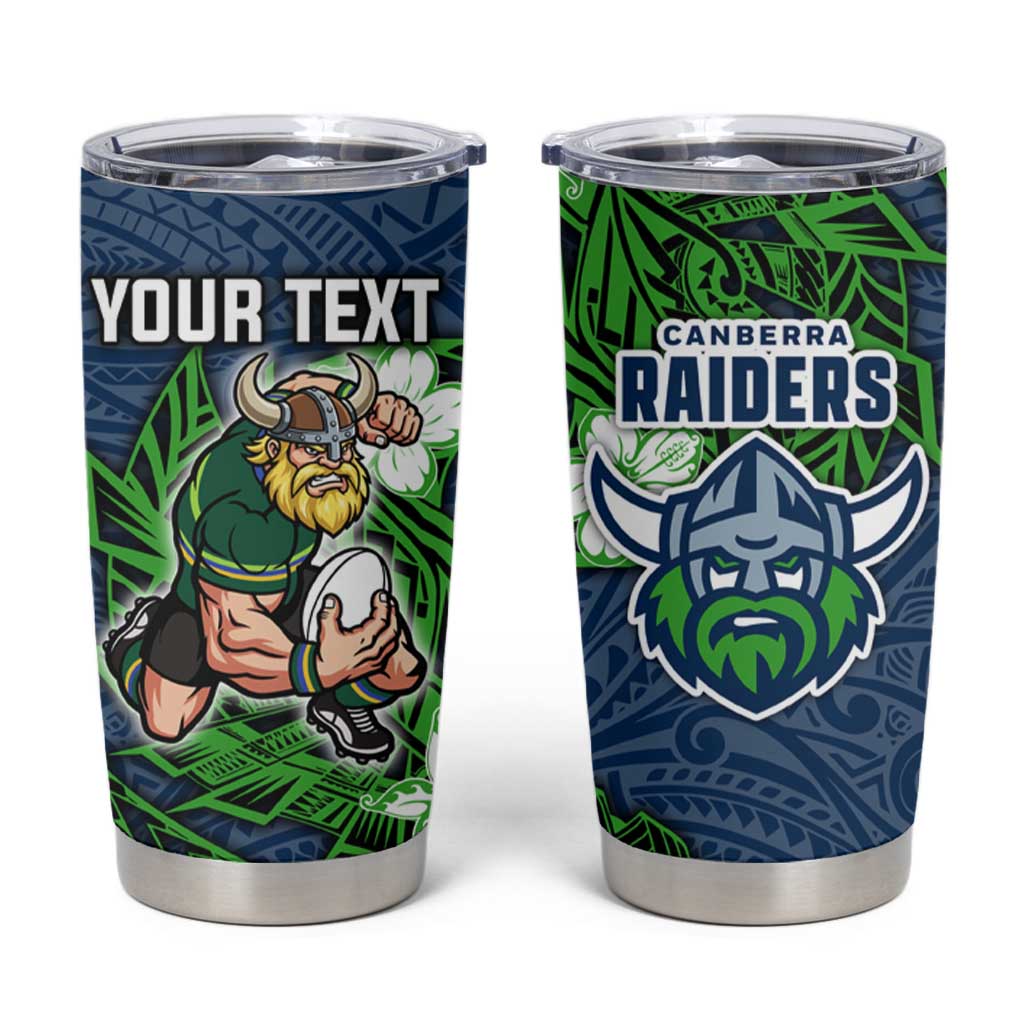 Personalised Canberra Raiders Tumbler Cup Polynesian Tribal Pattern With Rugby Viking Mascot Art