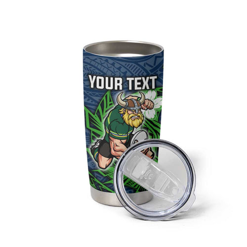 Personalised Canberra Raiders Tumbler Cup Polynesian Tribal Pattern With Rugby Viking Mascot Art