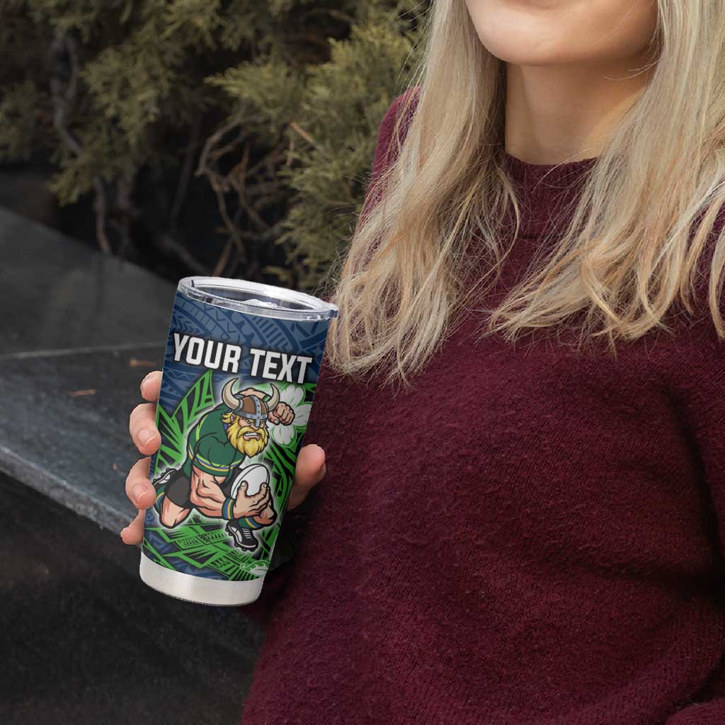 Personalised Canberra Raiders Tumbler Cup Polynesian Tribal Pattern With Rugby Viking Mascot Art