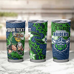 Personalised Canberra Raiders Tumbler Cup Polynesian Tribal Pattern With Rugby Viking Mascot Art