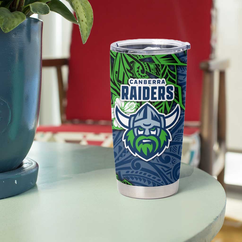 Personalised Canberra Raiders Tumbler Cup Polynesian Tribal Pattern With Rugby Viking Mascot Art