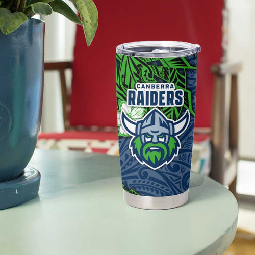 Personalised Canberra Raiders Tumbler Cup Polynesian Tribal Pattern With Rugby Viking Mascot Art