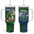Personalised Canberra Raiders Tumbler With Handle Polynesian Tribal Pattern With Rugby Viking Mascot Art