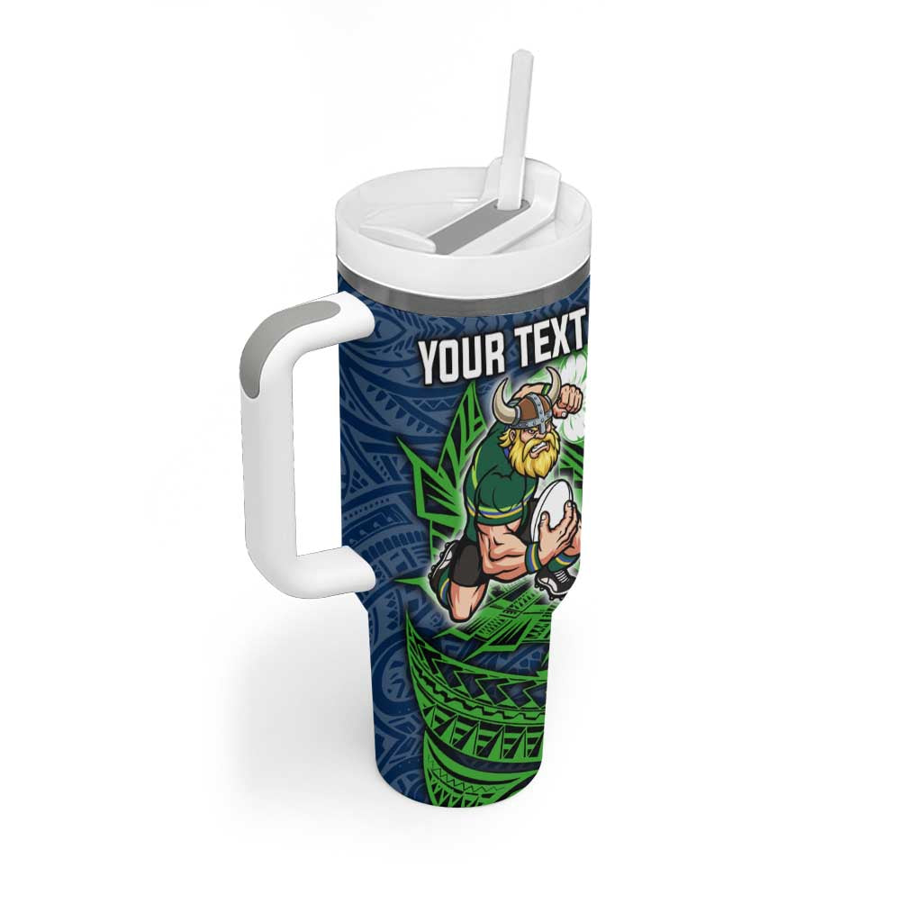 Personalised Canberra Raiders Tumbler With Handle Polynesian Tribal Pattern With Rugby Viking Mascot Art