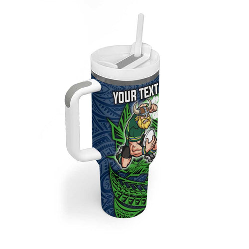 Personalised Canberra Raiders Tumbler With Handle Polynesian Tribal Pattern With Rugby Viking Mascot Art