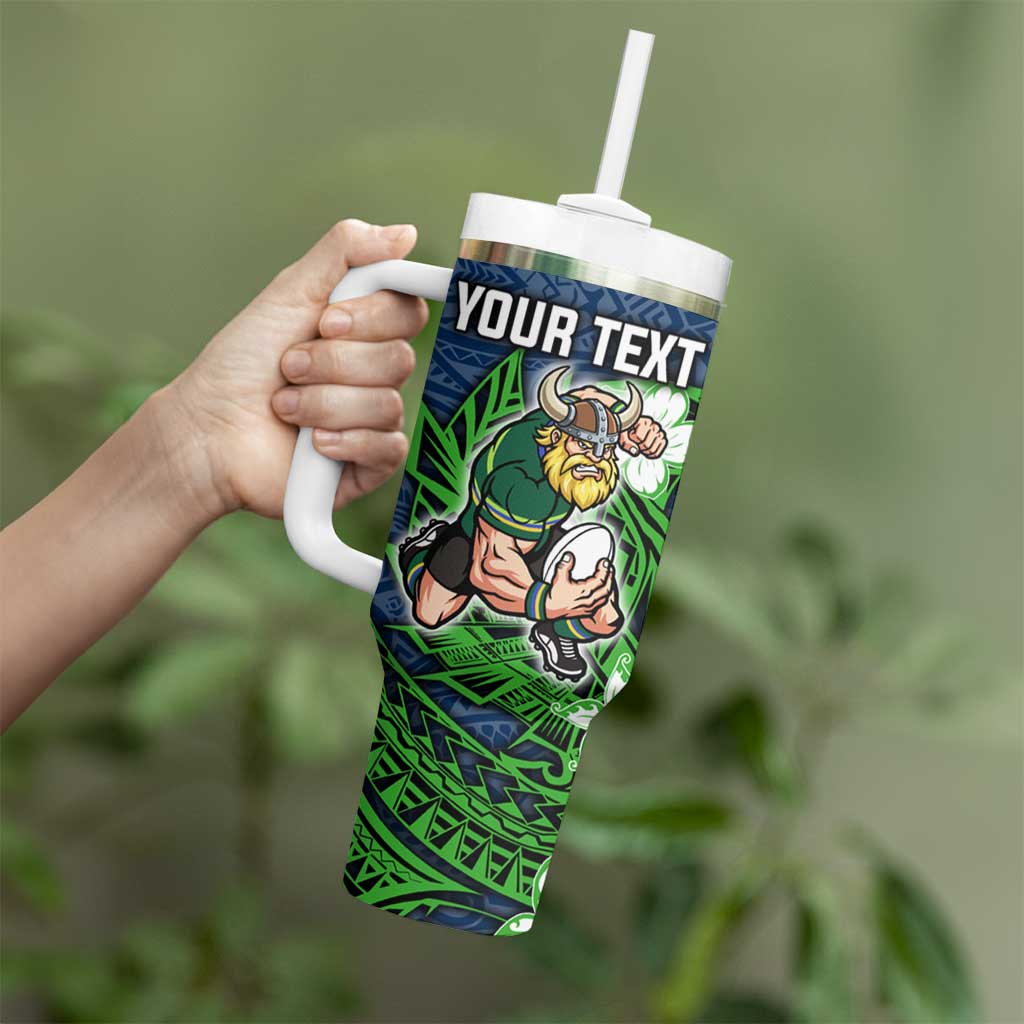 Personalised Canberra Raiders Tumbler With Handle Polynesian Tribal Pattern With Rugby Viking Mascot Art