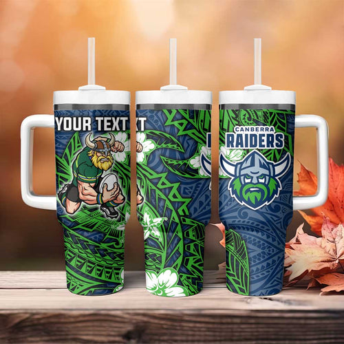 Personalised Canberra Raiders Tumbler With Handle Polynesian Tribal Pattern With Rugby Viking Mascot Art