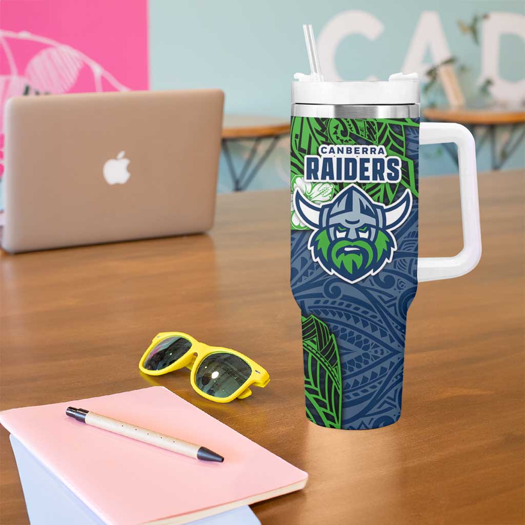 Personalised Canberra Raiders Tumbler With Handle Polynesian Tribal Pattern With Rugby Viking Mascot Art