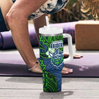 Personalised Canberra Raiders Tumbler With Handle Polynesian Tribal Pattern With Rugby Viking Mascot Art