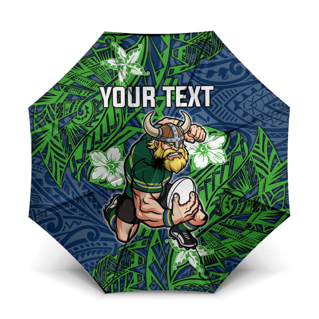 Personalised Canberra Raiders Umbrella Polynesian Tribal Pattern With Rugby Viking Mascot Art