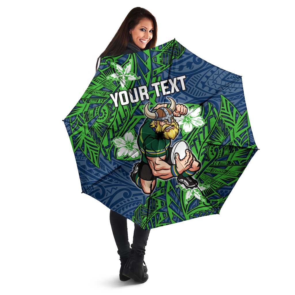 Personalised Canberra Raiders Umbrella Polynesian Tribal Pattern With Rugby Viking Mascot Art