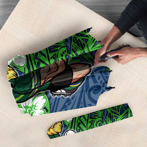 Personalised Canberra Raiders Umbrella Polynesian Tribal Pattern With Rugby Viking Mascot Art