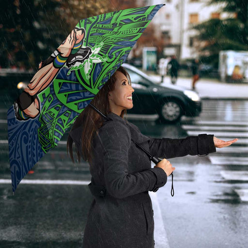 Personalised Canberra Raiders Umbrella Polynesian Tribal Pattern With Rugby Viking Mascot Art