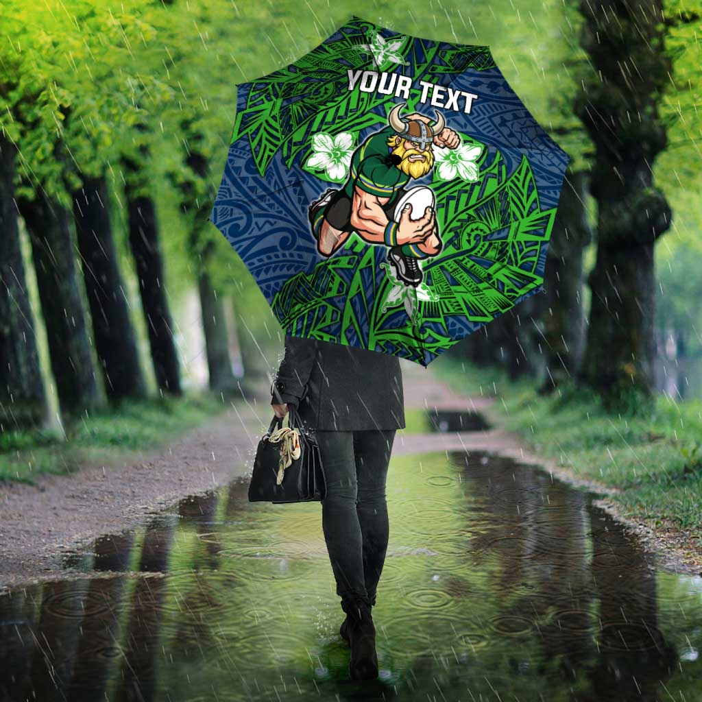 Personalised Canberra Raiders Umbrella Polynesian Tribal Pattern With Rugby Viking Mascot Art