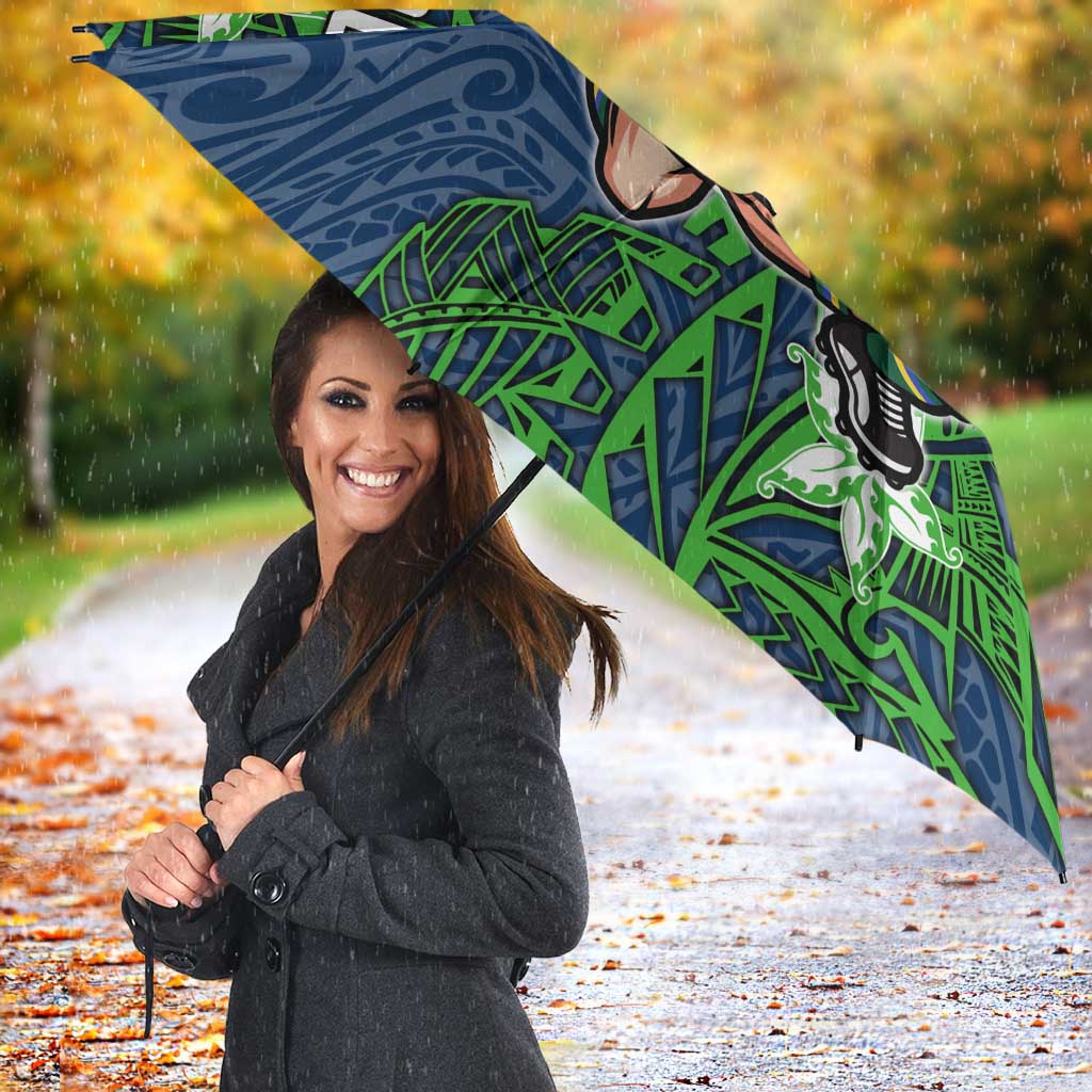 Personalised Canberra Raiders Umbrella Polynesian Tribal Pattern With Rugby Viking Mascot Art