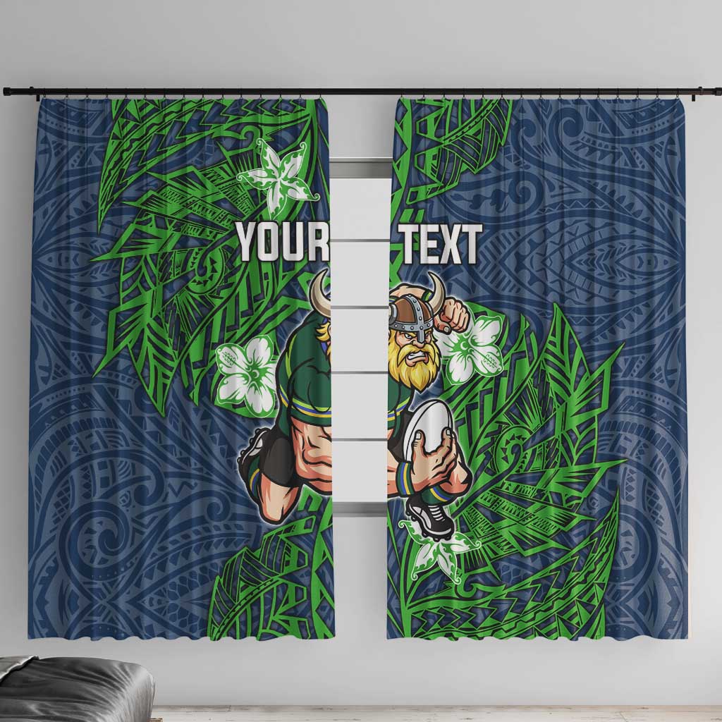 Personalised Canberra Raiders Window Curtain Polynesian Tribal Pattern With Rugby Viking Mascot Art