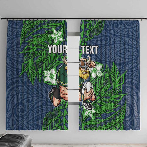 Personalised Canberra Raiders Window Curtain Polynesian Tribal Pattern With Rugby Viking Mascot Art