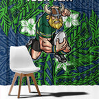Personalised Canberra Raiders Window Curtain Polynesian Tribal Pattern With Rugby Viking Mascot Art