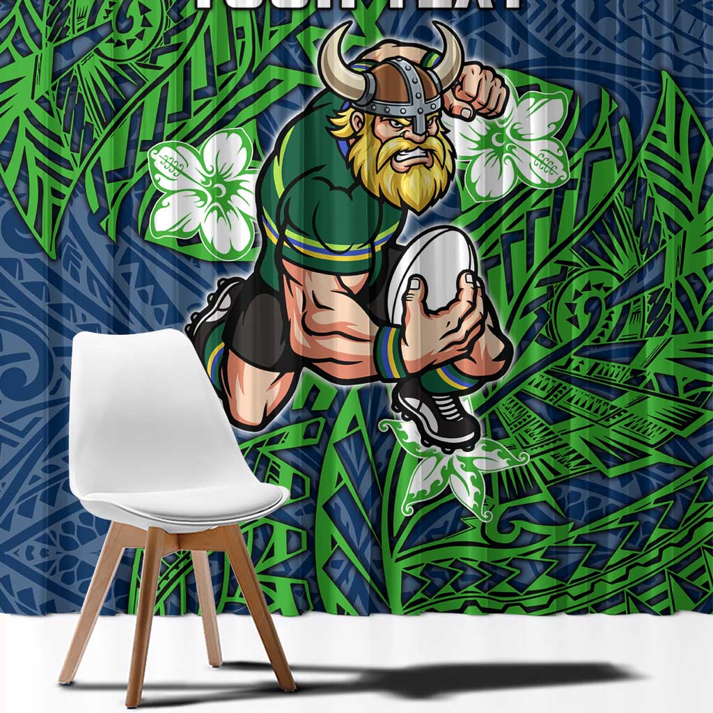 Personalised Canberra Raiders Window Curtain Polynesian Tribal Pattern With Rugby Viking Mascot Art