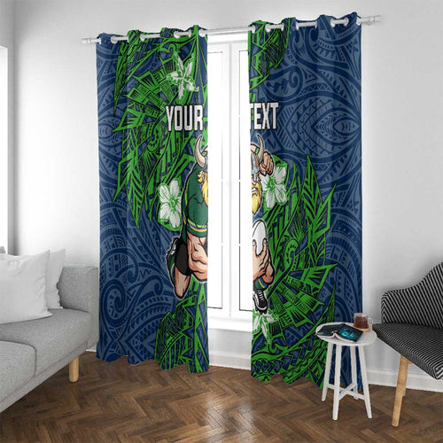 Personalised Canberra Raiders Window Curtain Polynesian Tribal Pattern With Rugby Viking Mascot Art