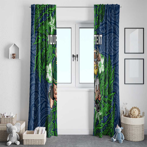 Personalised Canberra Raiders Window Curtain Polynesian Tribal Pattern With Rugby Viking Mascot Art