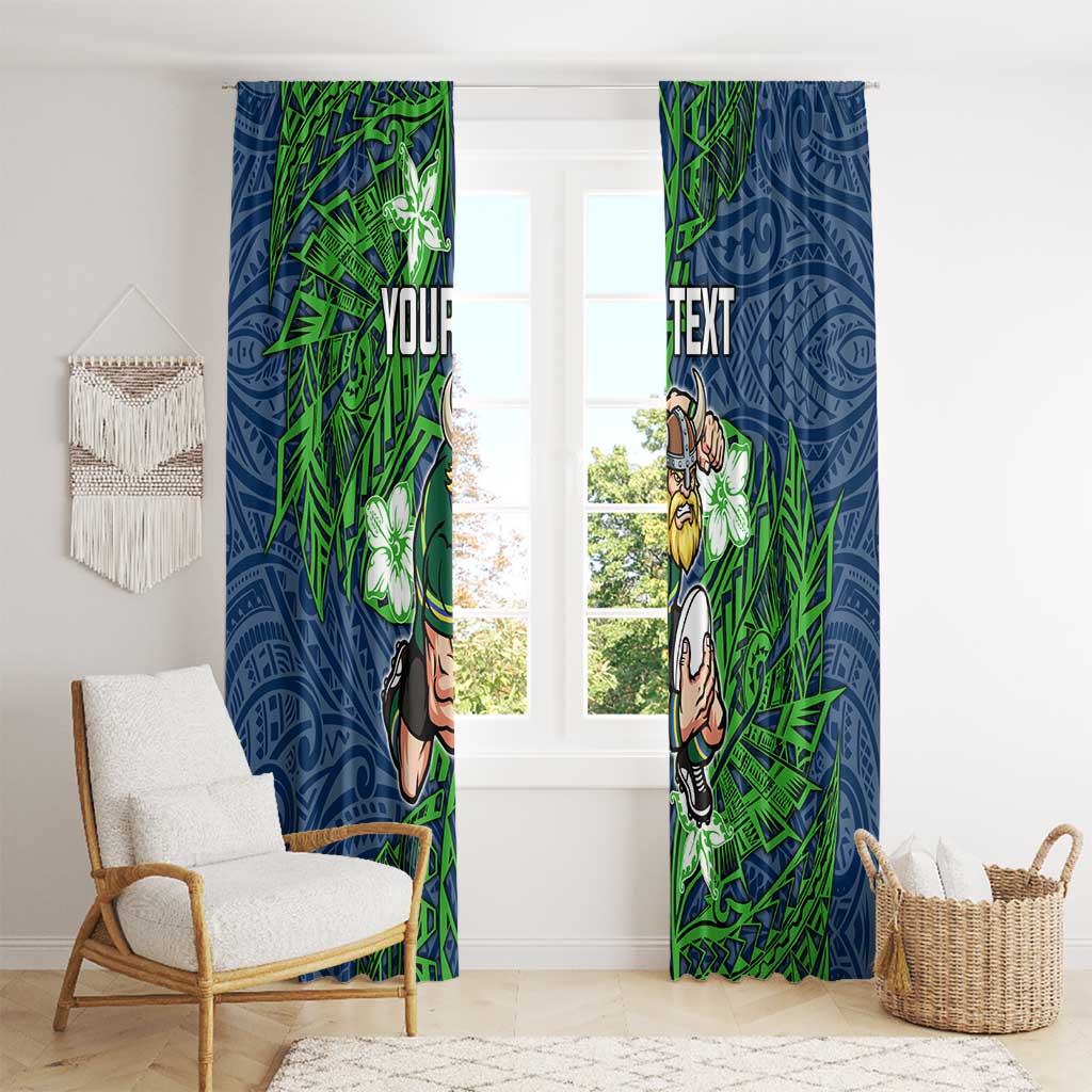 Personalised Canberra Raiders Window Curtain Polynesian Tribal Pattern With Rugby Viking Mascot Art