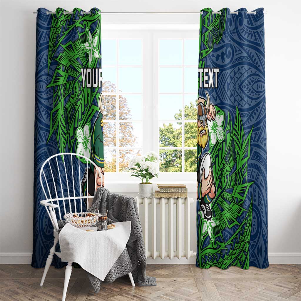 Personalised Canberra Raiders Window Curtain Polynesian Tribal Pattern With Rugby Viking Mascot Art