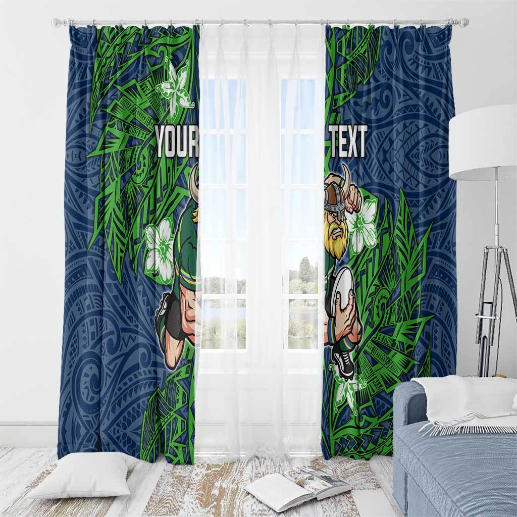 Personalised Canberra Raiders Window Curtain Polynesian Tribal Pattern With Rugby Viking Mascot Art