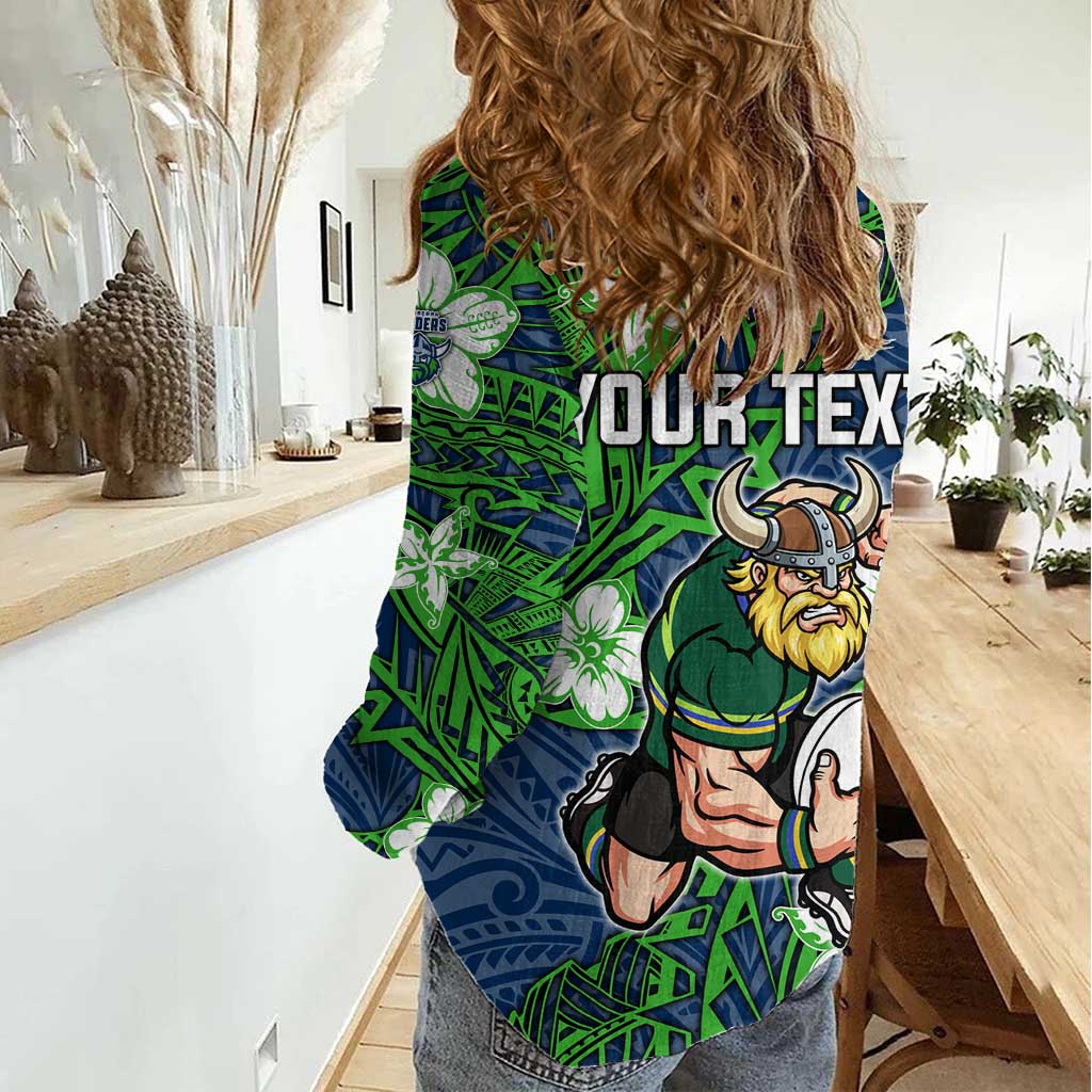 Personalised Canberra Raiders Women Casual Shirt Polynesian Tribal Pattern With Rugby Viking Mascot Art