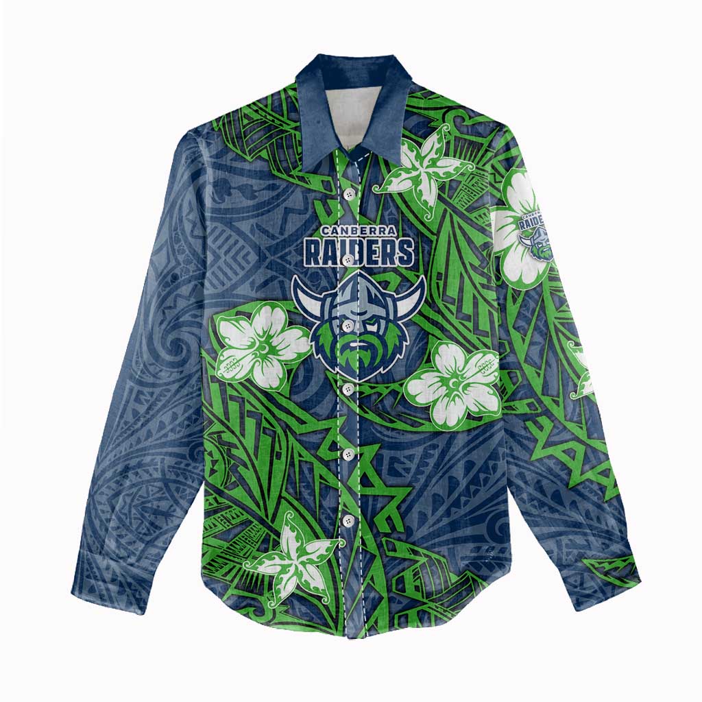 Personalised Canberra Raiders Women Casual Shirt Polynesian Tribal Pattern With Rugby Viking Mascot Art